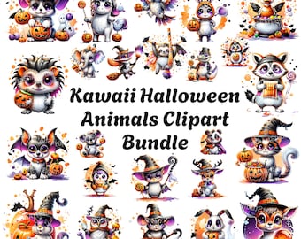 Halloween Animal Clipart Bundle: Kawaii Trick or Treat PNG (Digital Download)