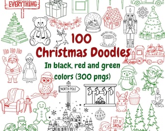 Julklappsklipppaket: 100 linjekonstdesigner i 3 färger (digital nedladdning)