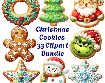 Christmas Cookie Clipart Set: 33 Festive Holiday Cookies PNG Bundle (Digital Download)