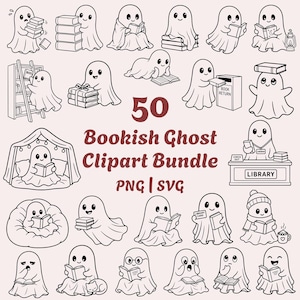 Bookish Ghost SVG Bundle, 50 Lesegeister PNG (Digital Download)