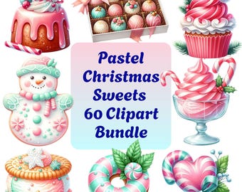 Christmas Sweets Clipart: 60 Pastel Watercolor Dessert PNGs (Digital Download)