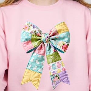 Easter Patchwork Bow PNG: Bunny Floral Quilt Design (Digital Download)