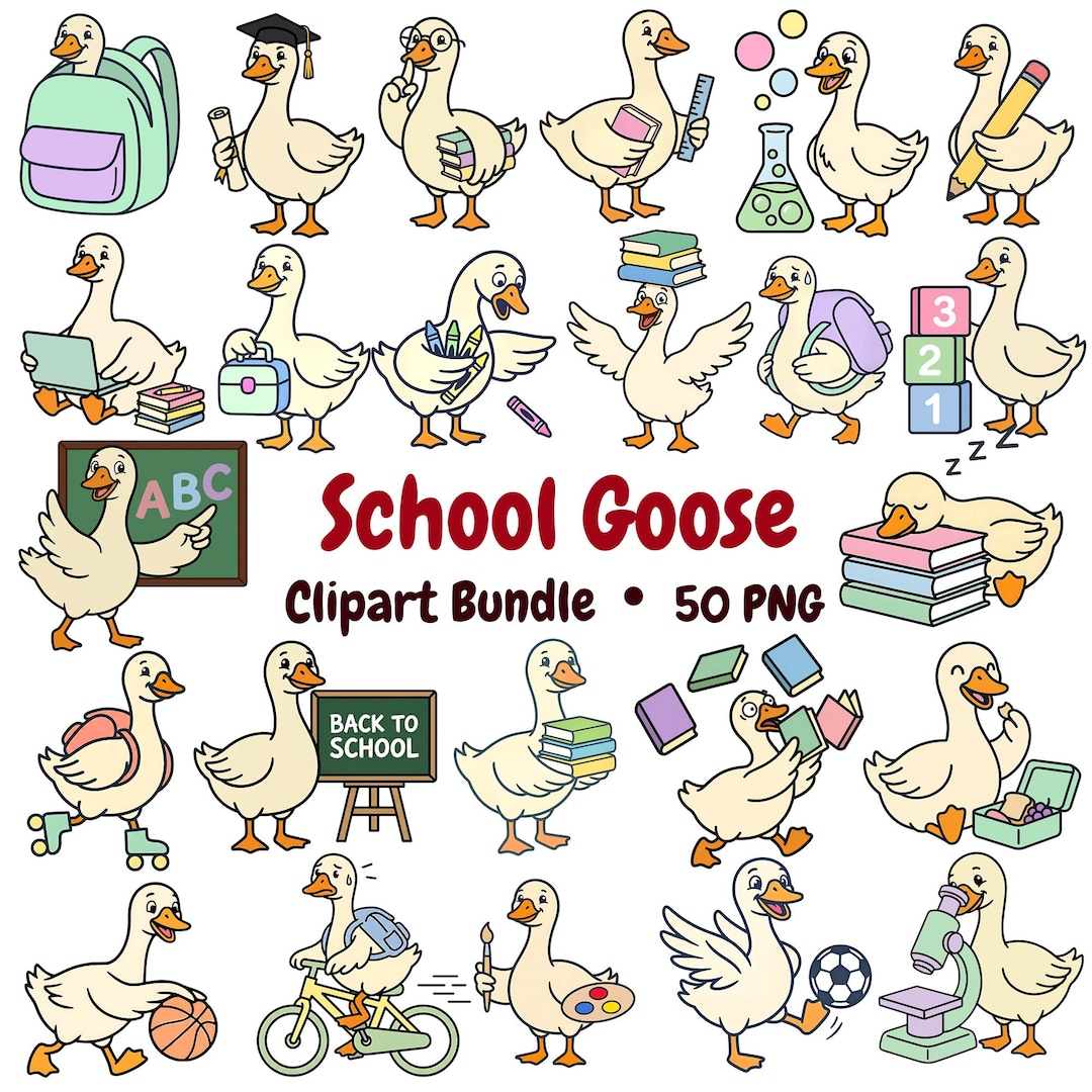 School Goose Clipart Bundle Back To School PNG Illustrations digital school-goose-clipart-bundle-back-to-school-png-illustrations-digital