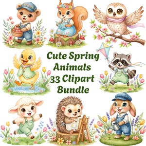 Frühling Tiere Clipart: 33 PNG Bilder, Kinderzimmer Kunst (Digitaler Download)