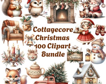 Cottagecore Christmas Clipart: 100 Rustic Watercolor PNGs (Digital Download)