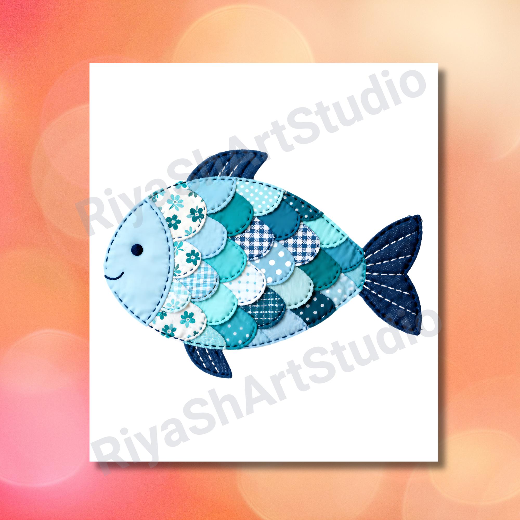 Patchwork Fish Patchwork Fish PNG: Blue Ocean Quilt Applique Sublimation Design ...