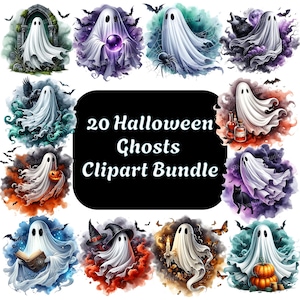 Halloween Ghost Clipart Bundle: Spooky PNG Graphics (Digital Download)