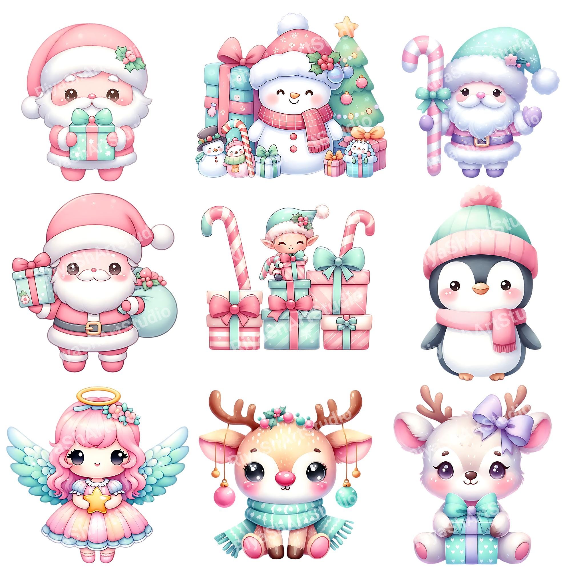 Kawaii Pastel Christmas Clipart Bundle - 60+ Holiday Pngs (digital ...