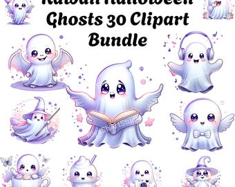 Kawaii Ghost Clipart Bundle: Pastel Halloween PNGs (Digital Download)