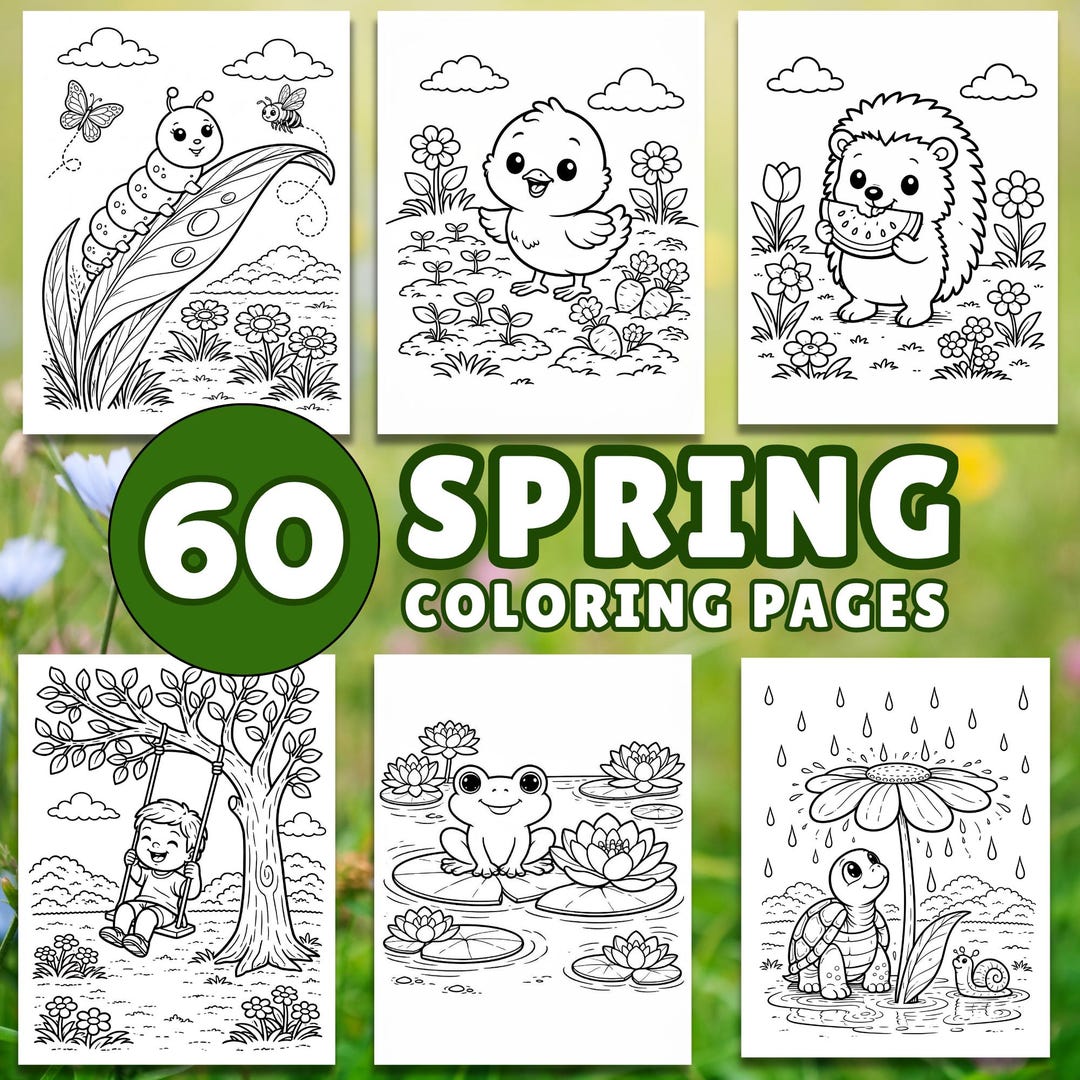 60 Spring Coloring Pages: Animals, Nature Scenes (digital Download) - Etsy