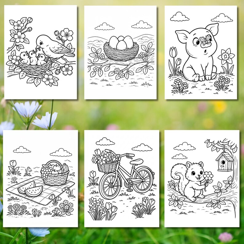 60 Spring Coloring Pages: Animals, Nature Scenes (digital Download) - Etsy