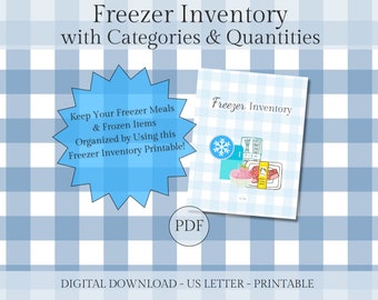 Freezer Inventory Printable | 16 Page Frozen Food Inventory with Categories, Varieties & Quantities | US Letter Size, Instant PDF Download