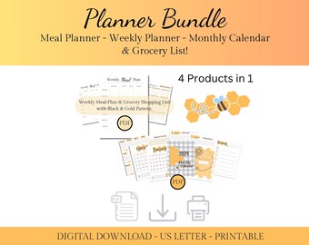 Planner Bundle Printable | Meal & Weekly Planner, 2024 Monthly Calendar, Grocery List and More! | Bundle Deal | US Letter Size, PDF Download