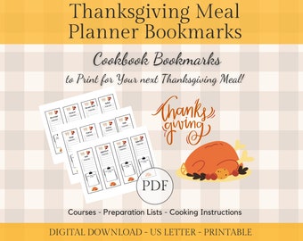 Thanksgiving Meal Planner Bookmarks with Courses & Cooking Instructions | Cookbook Bookmarks | US Letter Size, Instant PDF Download