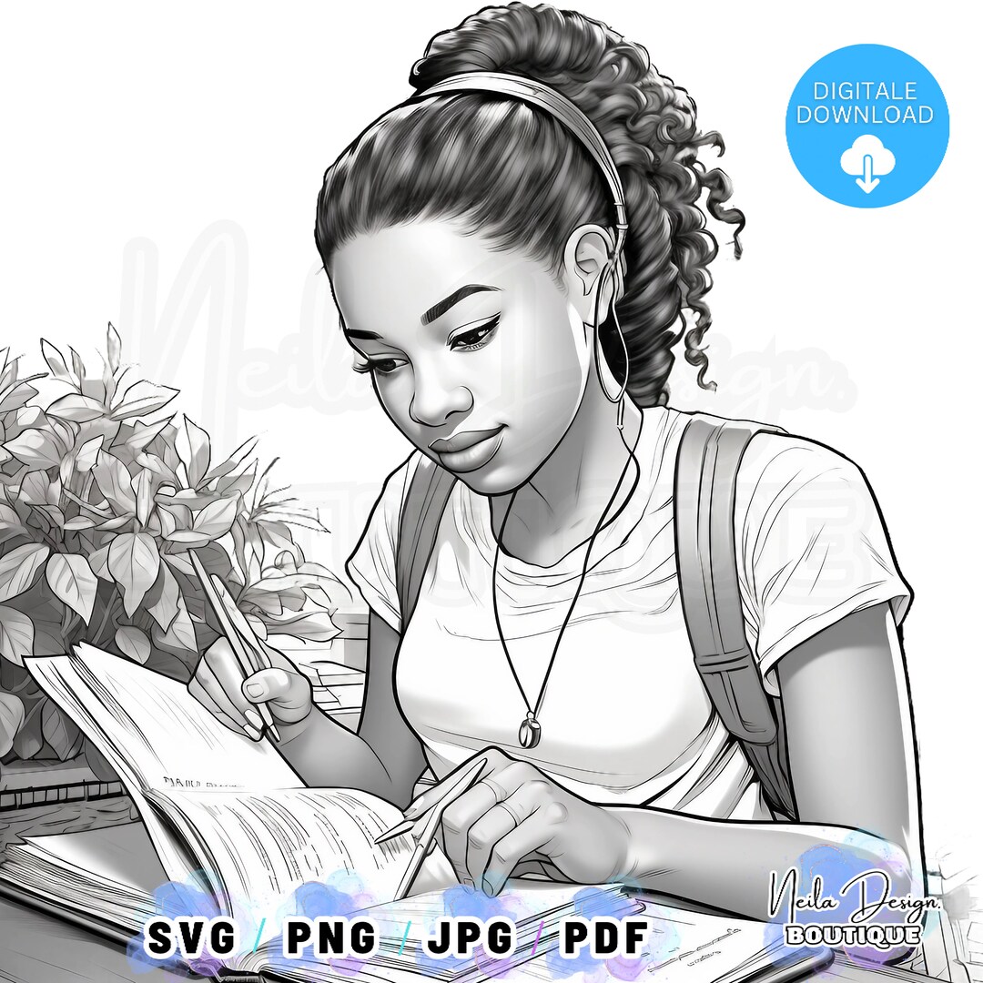 Black Girl Reading Clip Art Bundle 2 PNG Designs Cute Artistic African ...