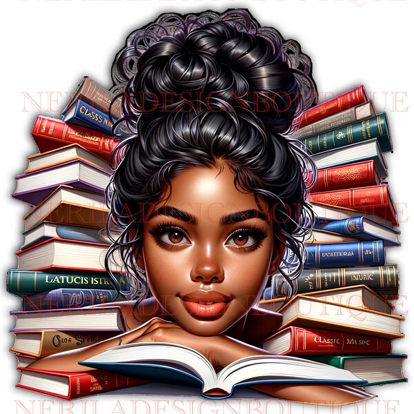 Book Black Girl Magic Melanin Queen College Black Woman PNG Afro Fashion Girl African American Clipart Planner Tshirt Mug Sublimation
