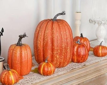 4pcs Assorted Faux Rustic Decorative Halloween Pumpkins for Farmhouse Fall Halloween Table Centerpiece Mantel Kitchen Decor