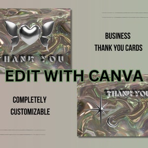 2 Modern Metallic Liquid Chrome Custom Business Thank You For Your Order Cards CANVA Editable Printable Digital Download Postcard 5.5 x 4.25