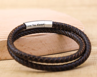 Personalized Leather Bracelet, Engraved Men's Name Bracelet, Custom Bracelet For Men, Personalized Gift For Him, Fathers Day Gift,Men's Gift