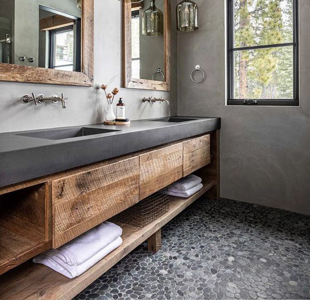 Image showcasing Double Basin Concrete Sink - Center Drain - Customizable - Etsy