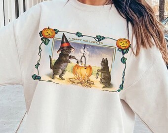 Retro Halloween Cats Crewneck, Vintage Halloween Shirt, Black Cat Pumpkin Halloween Shirt, Halloween Sweatshirt, Retro Fall, Spooky Season