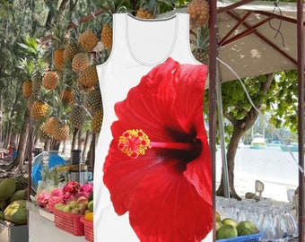 Hibiscus Flower Bodycon dress, Hibiscus Tee, Tropical T-Shirt, Hawaii Shirt, Beach Shirt, Summer Dress