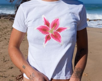 90s Lily flower Vintage Tee, Summer Girl Baby Tee, Coastal Grandma Tee, Trendy Summer Tshirt, Beach Girl Tee, Y2k Hibiscus Flower Baby Tee