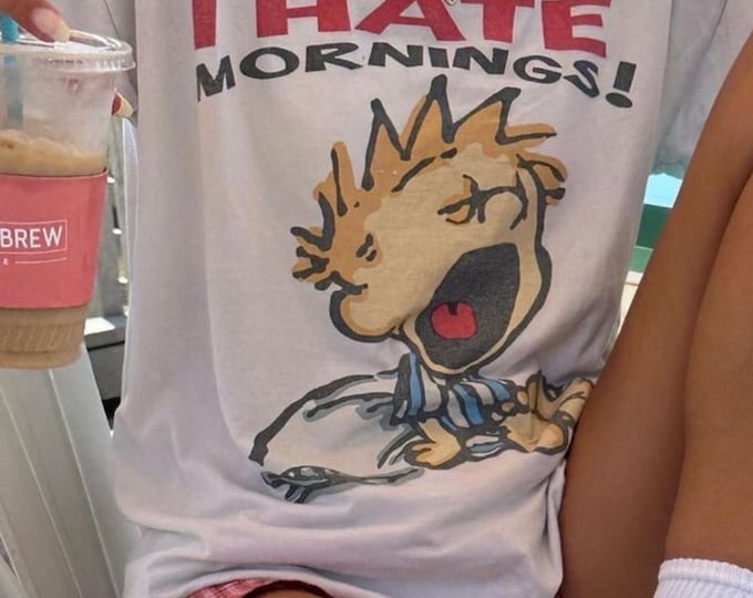 Oversized Vintage I Hate Mornings Tshirt, Retro Cartoon Tshirt, Baggy Fit Graphic Tee, Vintage Tshirt, Trendy Tshirt, Y2K, Vintage 90s Tee