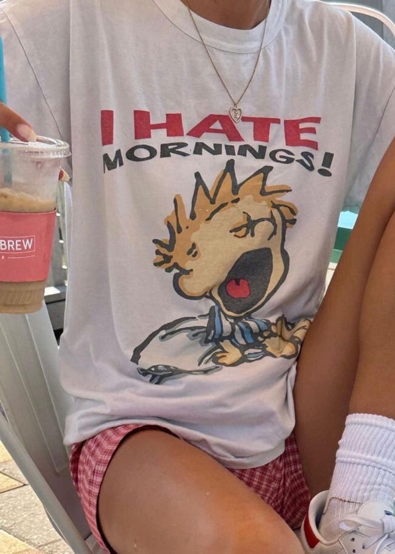 Oversized Vintage I Hate Mornings Tshirt, Retro Cartoon Tshirt, Baggy Fit Graphic Tee, Vintage Tshirt, Trendy Tshirt, Y2K, Vintage 90s Tee