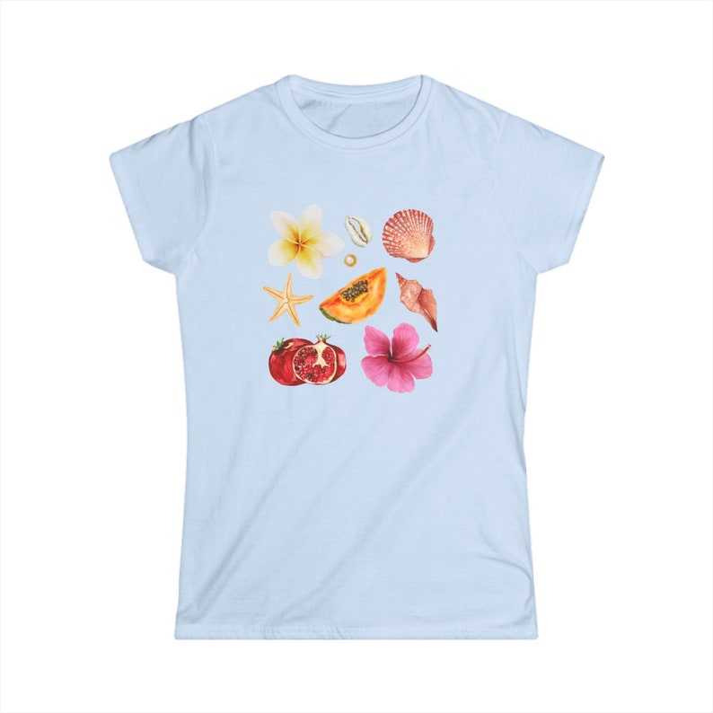 Seashell Vintage Watercolor Collage Tee, Euro Girl Summer Tshirt, Coastal Grandma Tee, Seashell Summer Shirt, Beach Girl Shirt, Y2k Baby Tee image 5