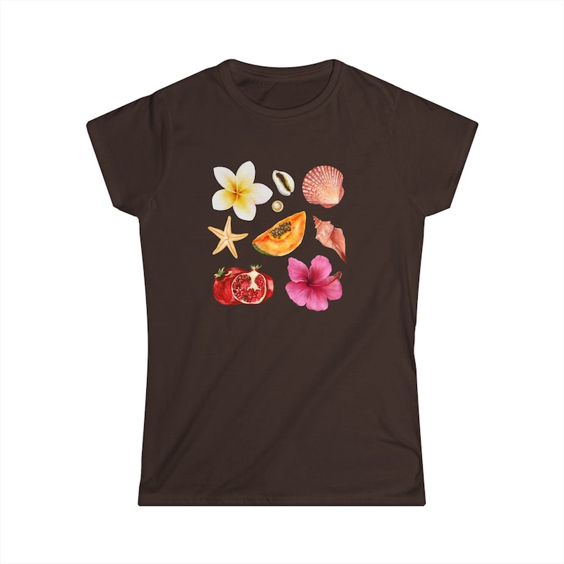 Seashell Vintage Watercolor Collage Tee, Euro Girl Summer Tshirt, Coastal Grandma Tee, Seashell Summer Shirt, Beach Girl Shirt, Y2k Baby Tee image 3