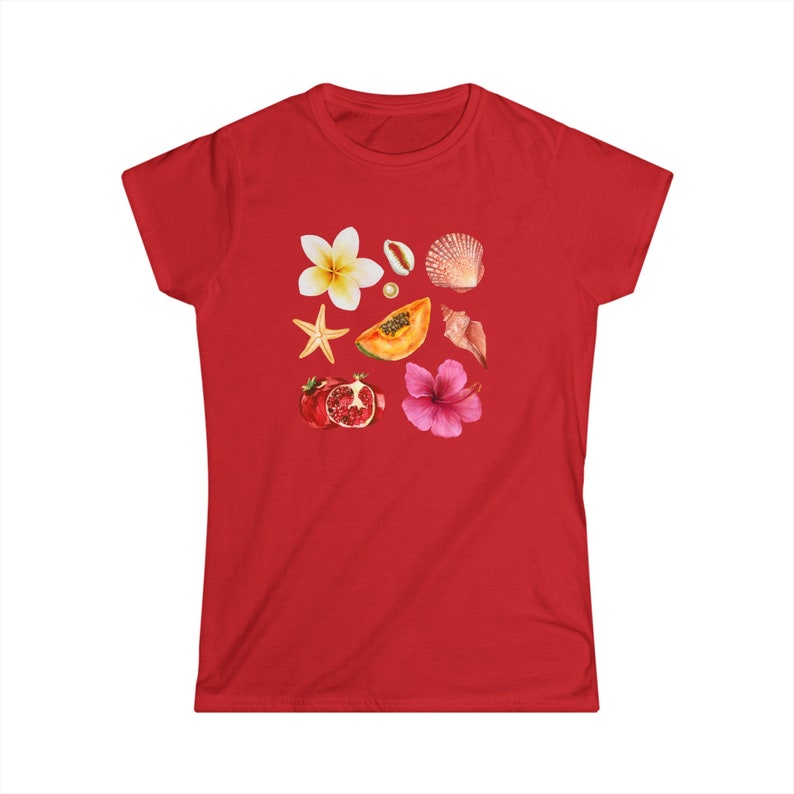 Seashell Vintage Watercolor Collage Tee, Euro Girl Summer Tshirt, Coastal Grandma Tee, Seashell Summer Shirt, Beach Girl Shirt, Y2k Baby Tee image 7