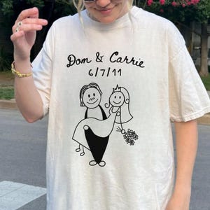 Custom Drawn Anniversary Wedding Gift Shirts Just Married Tee, Personalized Honeymoon Couple Shirt, Anniversary Gift, Bride Gift, Groom Gift