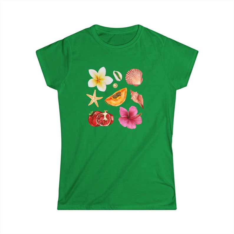 Seashell Vintage Watercolor Collage Tee, Euro Girl Summer Tshirt, Coastal Grandma Tee, Seashell Summer Shirt, Beach Girl Shirt, Y2k Baby Tee image 4
