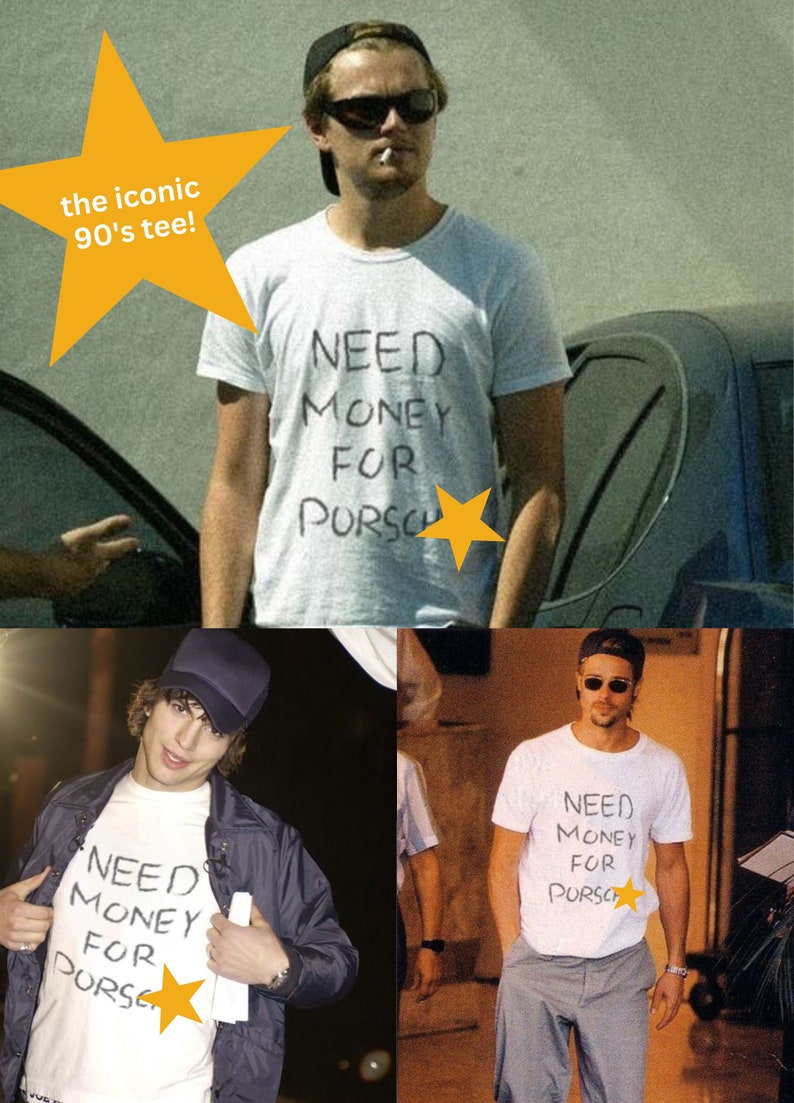 Peut inclure: Trois photos d'un homme portant un t-shirt blanc avec le texte "NEED MONEY FOR PORSCHE" &eacute;crit dessus. L'homme porte une casquette de baseball noire et des lunettes de soleil sur la premi&egrave;re photo. L'homme porte une casquette de baseball noire sur la deuxi&egrave;me photo. L'homme porte des lunettes de soleil sur la troisi&egrave;me photo.
