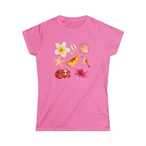 Seashell Vintage Watercolor Collage Tee, Euro Girl Summer Tshirt, Coastal Grandma Tee, Seashell Summer Shirt, Beach Girl Shirt, Y2k Baby Tee image 8