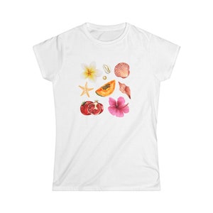 Seashell Vintage Watercolor Collage Tee, Euro Girl Summer Tshirt, Coastal Grandma Tee, Seashell Summer Shirt, Beach Girl Shirt, Y2k Baby Tee image 2