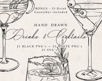 Drink Cocktail Bundle PNG, Cocktail Illustration SVG Bundle, Illustrative Designs, Benutzerdefinierte Signatur Cocktail SVG, Menü, Briefpapier, Clipart