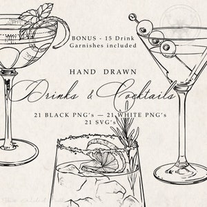 Drink Cocktail Bundle PNG, cocktail Illustration SVG bundle, Illustrative designs, Custom Signature Cocktail SVG, menu, stationery, clipart