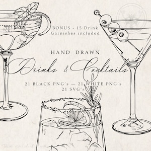 Boire un cocktail Bundle PNG, ensemble cocktail Illustration SVG, dessins illustratifs, cocktail signature personnalisé SVG, menu, papeterie, clipart