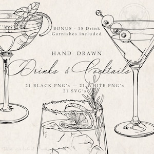 Drink Cocktail Bundle PNG, cocktail Illustration SVG bundle, Illustrative designs, Custom Signature Cocktail SVG, menu, stationery, clipart