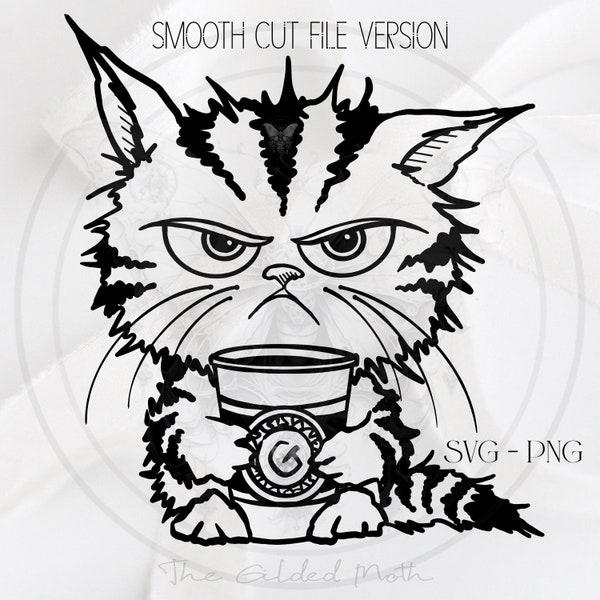 SVG Unique Grumpy Cat Coffee PNG, Sublime Illustrative Cat Sketch clipart, diy sublimation file, Angry Cat Clipart, Artful Coffee Lover gift