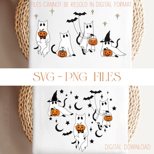 Svg de chats fantômes fantomatiques, png de chats envoûtants de mignons, cadeau sublime pour les amoureux des chauves-souris, chats d'halloween artistiques, sublimation de chat unique, svg cricut, citrouille