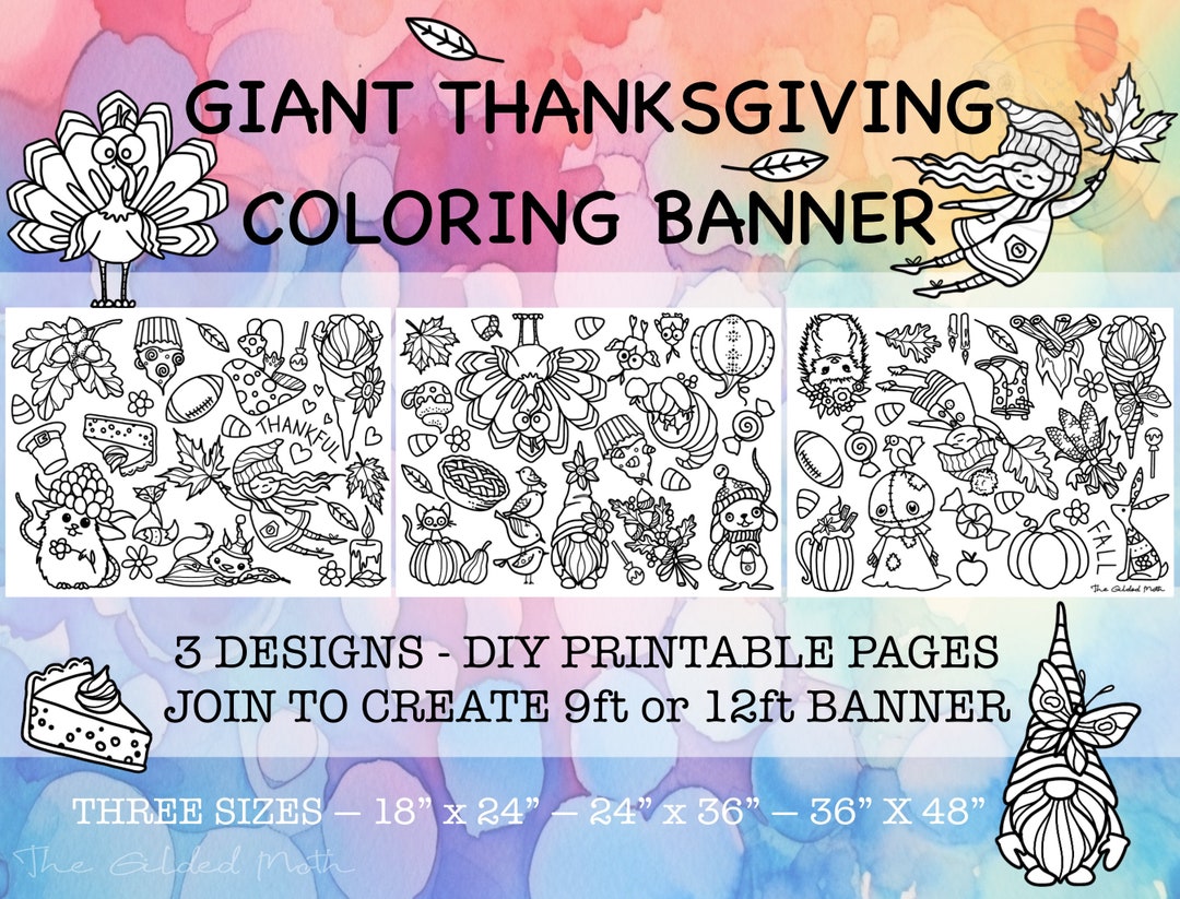 3 X Giant Thanksgiving Coloring Pages Banner, Print Any Size Upto 36x48 ...