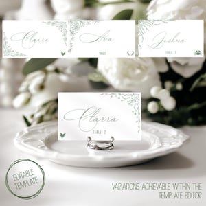 Personalisierte Sage Grün Hochzeit Tischkarte Platzkarten Vorlage - handgezeichnete dekorierte florale Ecke Tischkarte, DIY Menüsymbole CE1