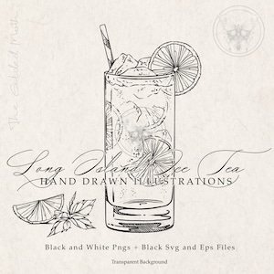 SVG Long Island Iced Tea Cocktail Illustrierte PNG, Barkarte Illustration - Signature Drink. Handgezeichnete Umriss Skizze, Hochzeit Clipart, DIY