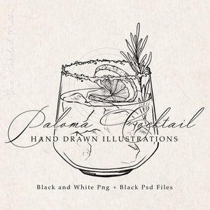 SVG Paloma Cocktail Illustrative PNG, Paloma Illustration Psd download, signature drink. Hand drawn sketch, wedding clipart, alcoholic drink