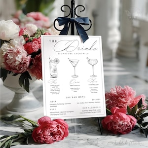 DIY Couples Signature Drink Template//Custom His Hers Ours Cocktail Sign//Personalised handdrawn Wedding Bar Menu//Editable Signage CE1 image 3