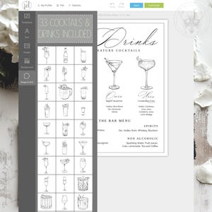 DIY Couples Signature Drink Template//Custom His Hers Ours Cocktail Sign//Personalised handdrawn Wedding Bar Menu//Editable Signage CE1 image 5