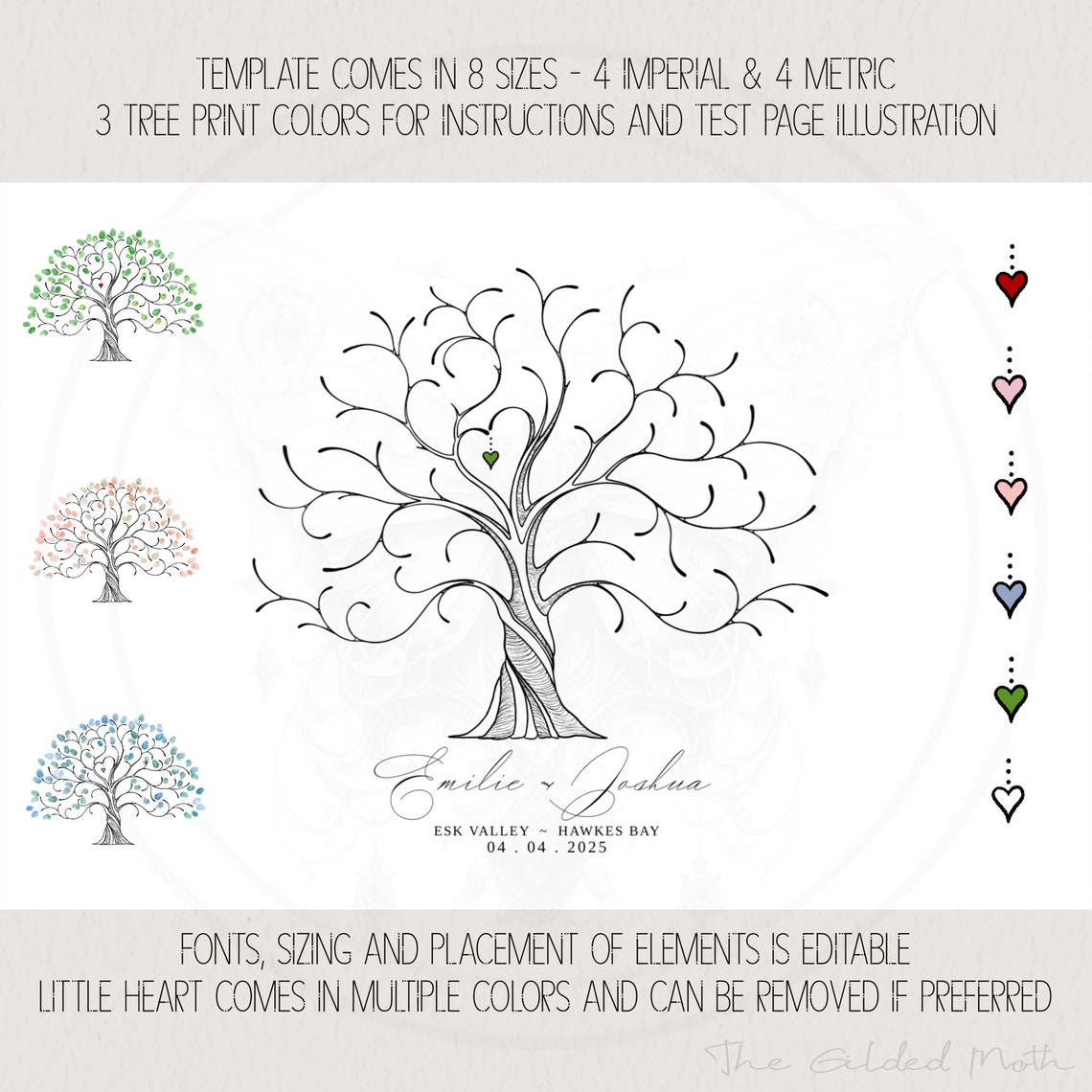 Filigree Fingerprint Tree Template, Lineart Keepsake Tree, Unique Guest ...